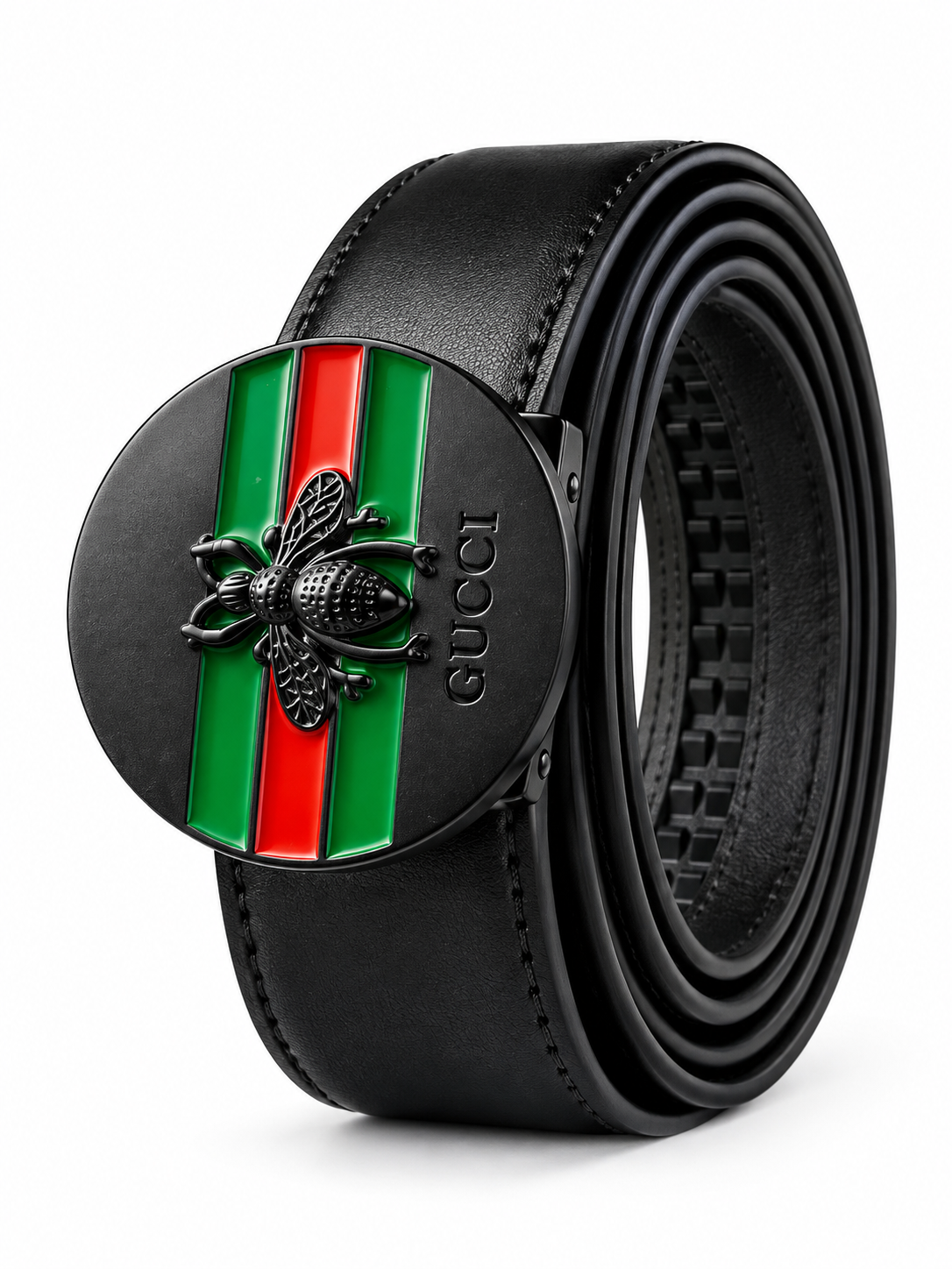Men’s Black Leather Belt with Gucci-Inspired Bee Buckle