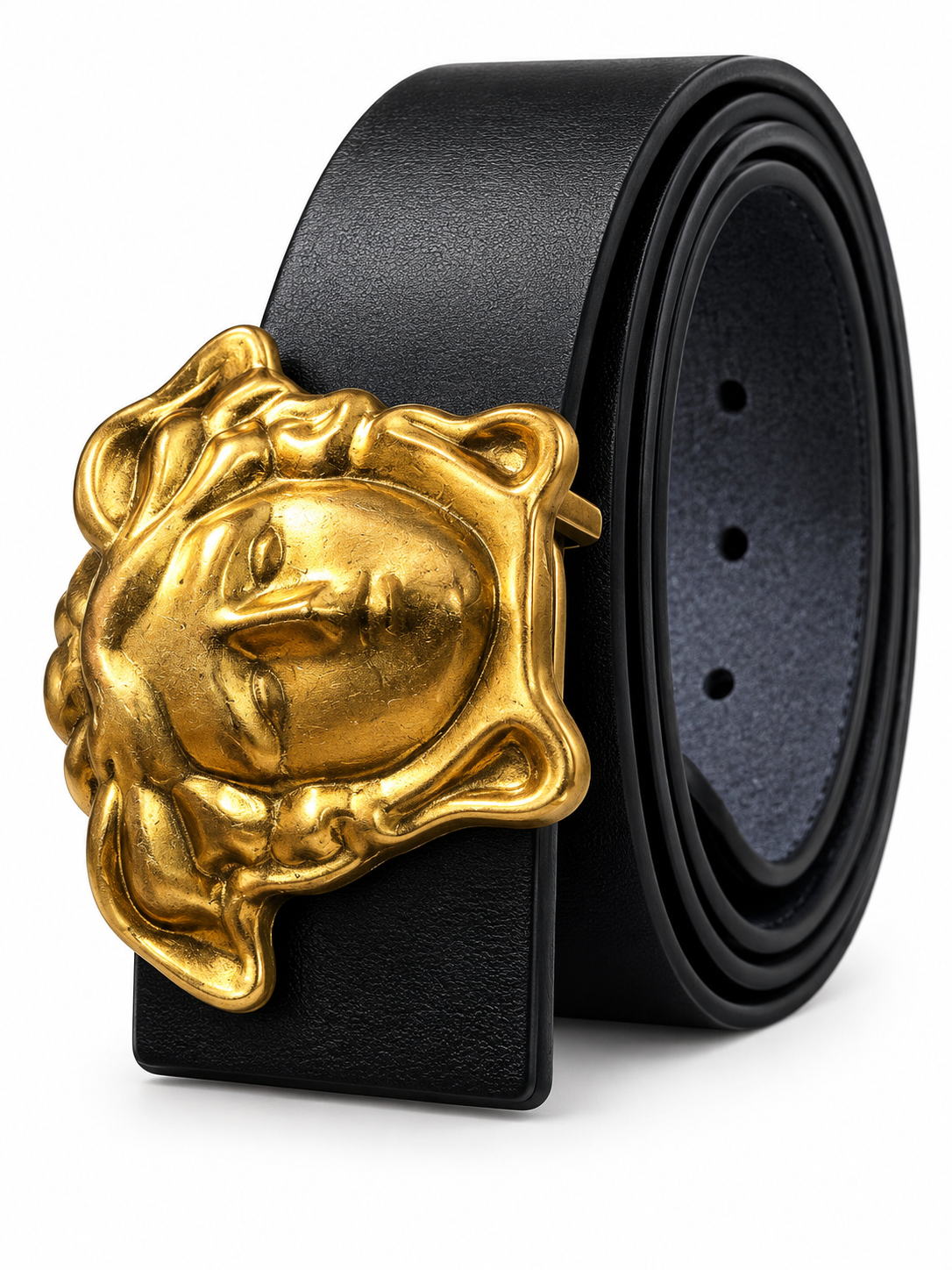Men’s Black Belt with Gold Medusa-Style Buckle