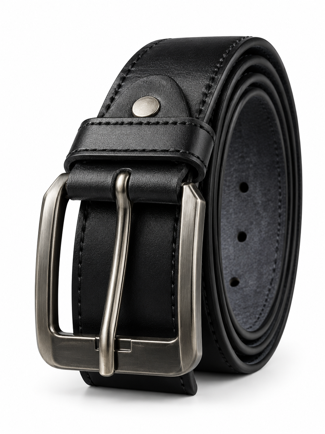 Men’s Black Leather Belt with Gunmetal Rectangular Buckle