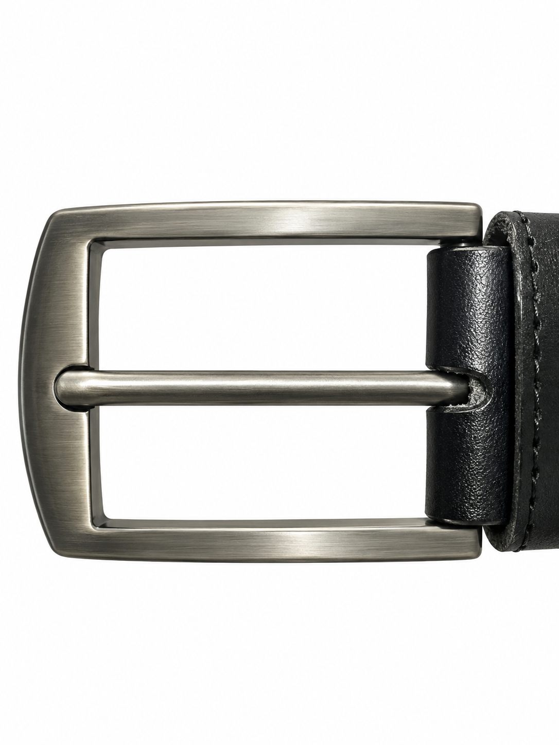 Men’s Black Leather-Style Belt with Silver Rectangular Buckle