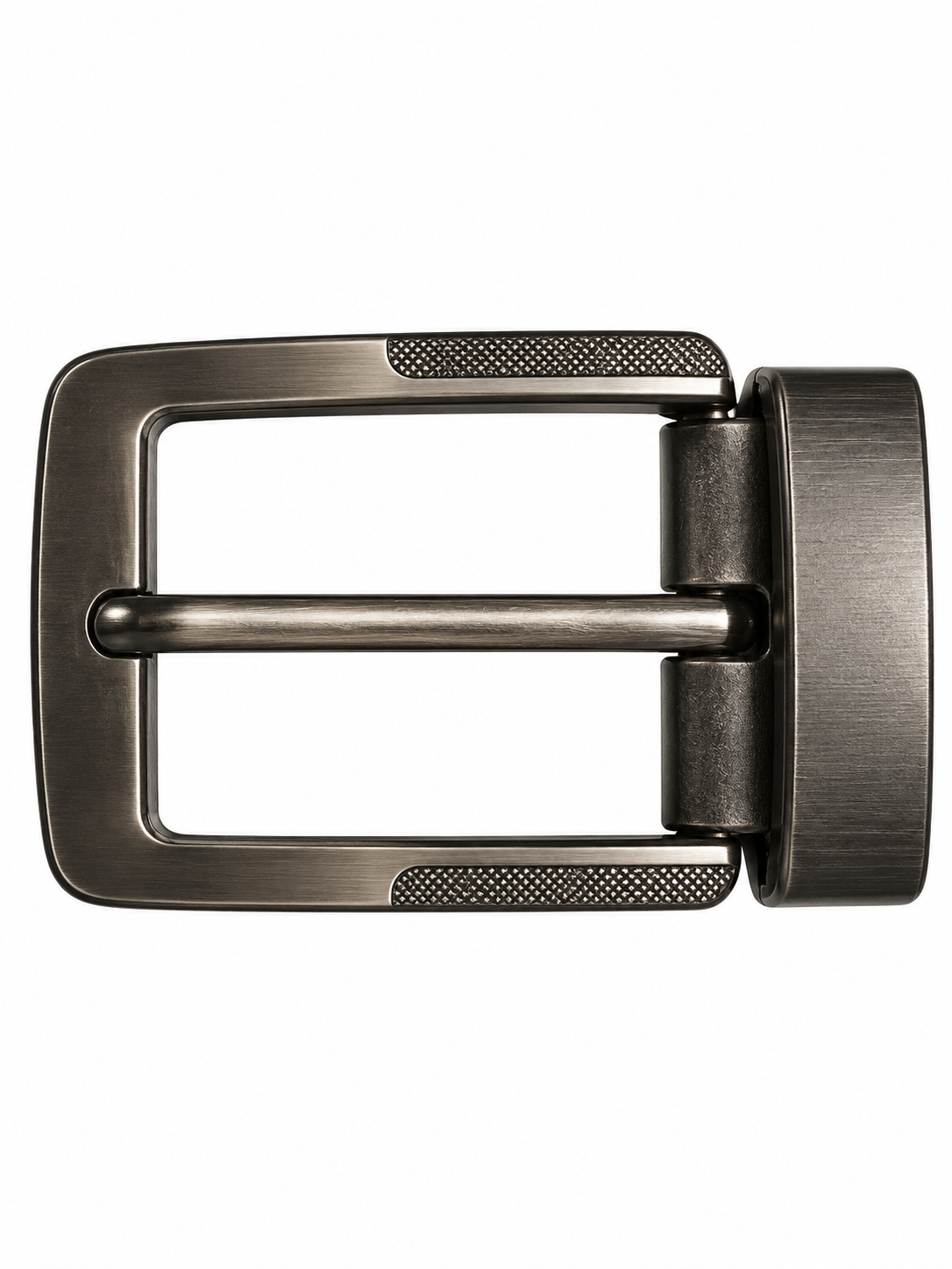 Men’s Black Leather-Style Belt with Textured Gunmetal Buckle