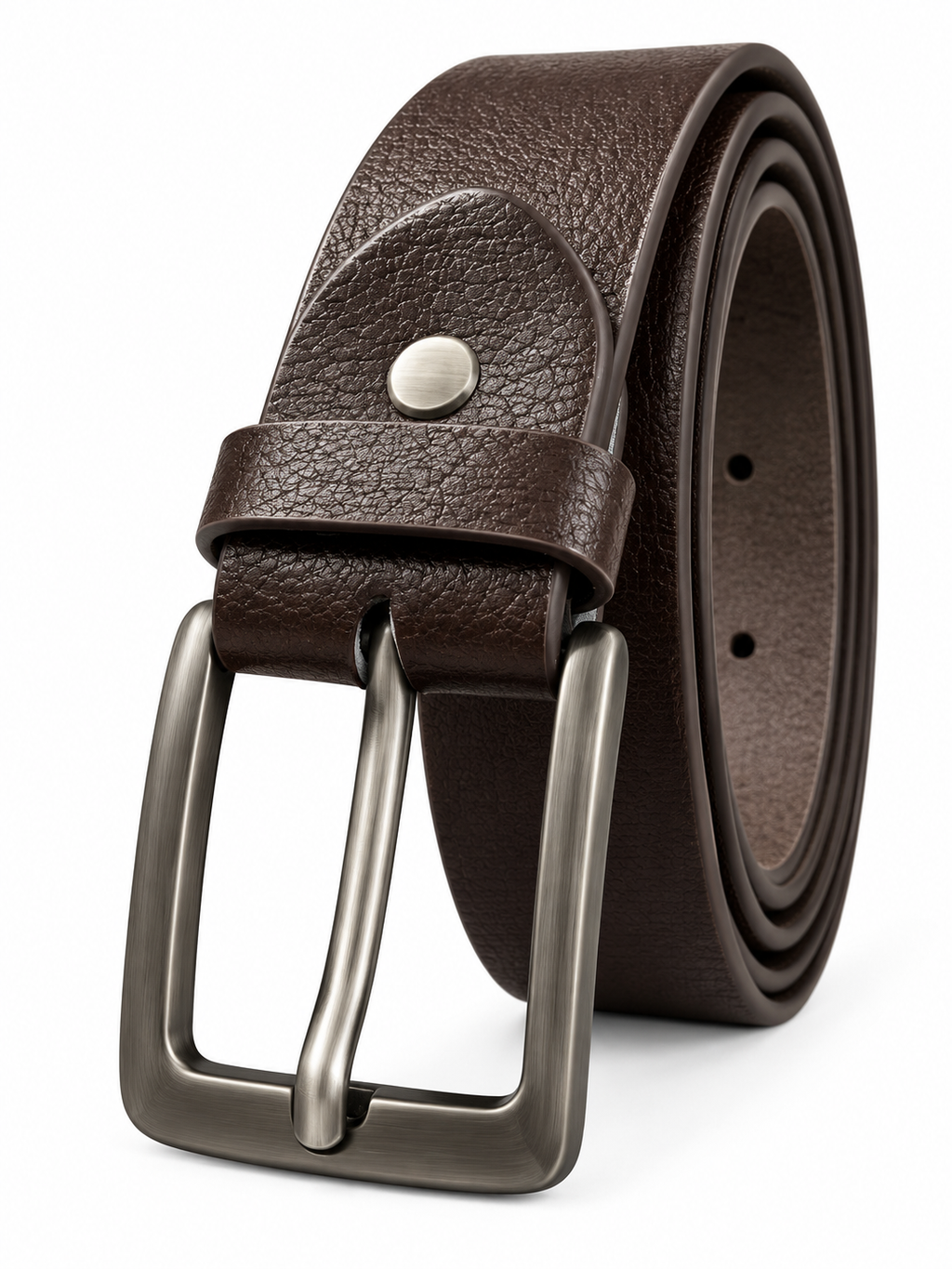 Men’s Brown Leather-Style Belt with Classic Silver Pin Buckle