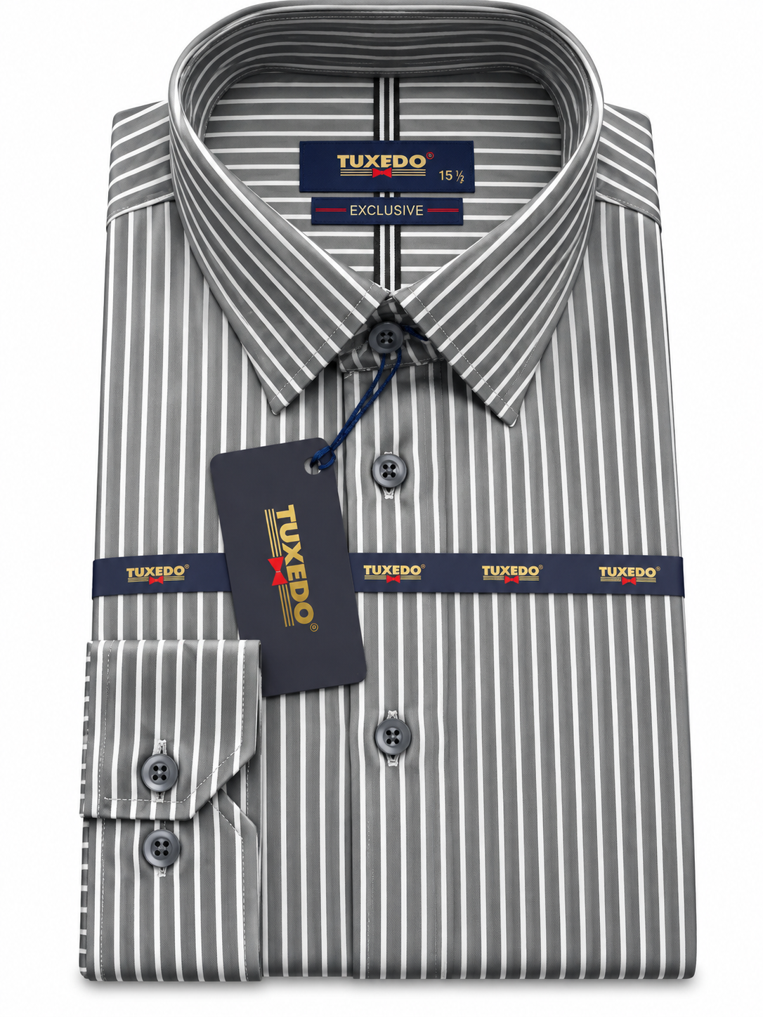 Tuxedo Exclusive Grey & White Striped Formal Shirt