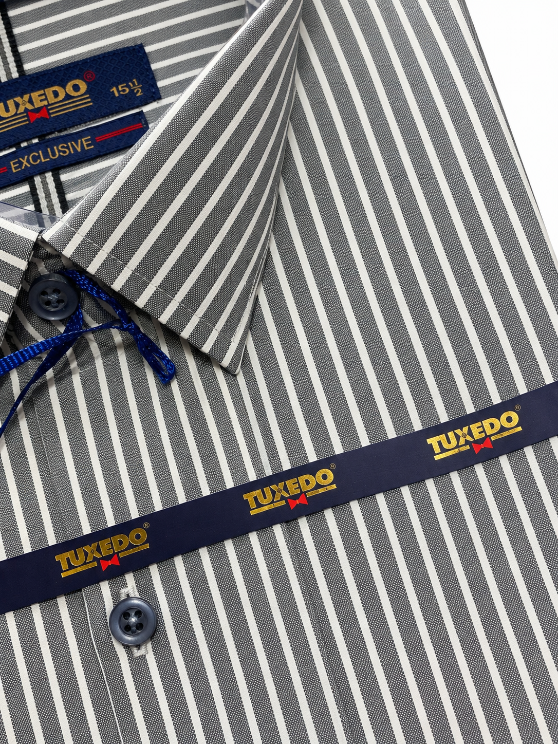Tuxedo Exclusive Grey & White Striped Formal Shirt