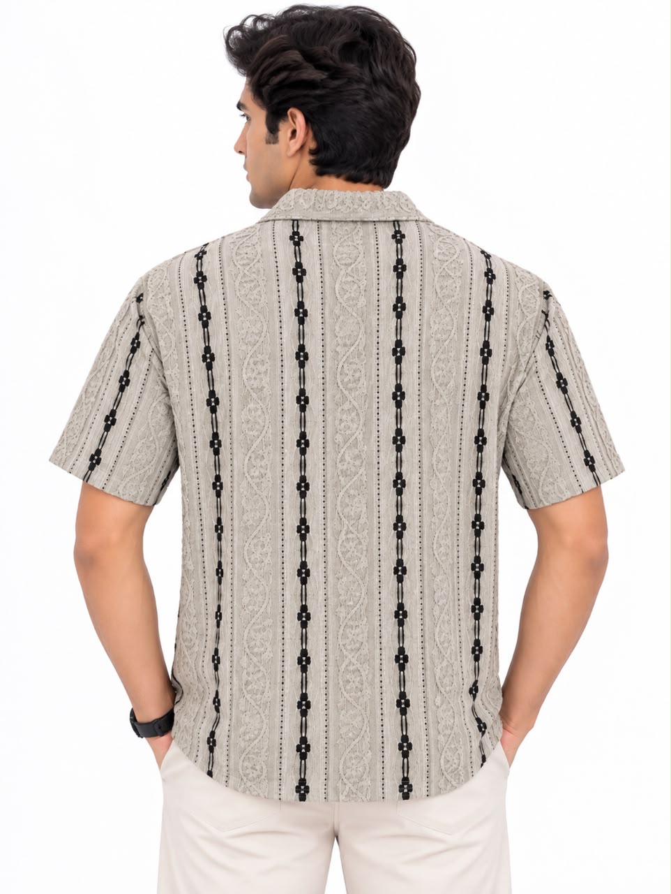 Men’s Textured Vertical Pattern Short Sleeve Casual Shirt