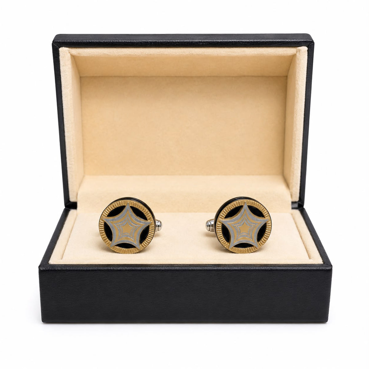 Black & Gold Round Star Cufflinks
