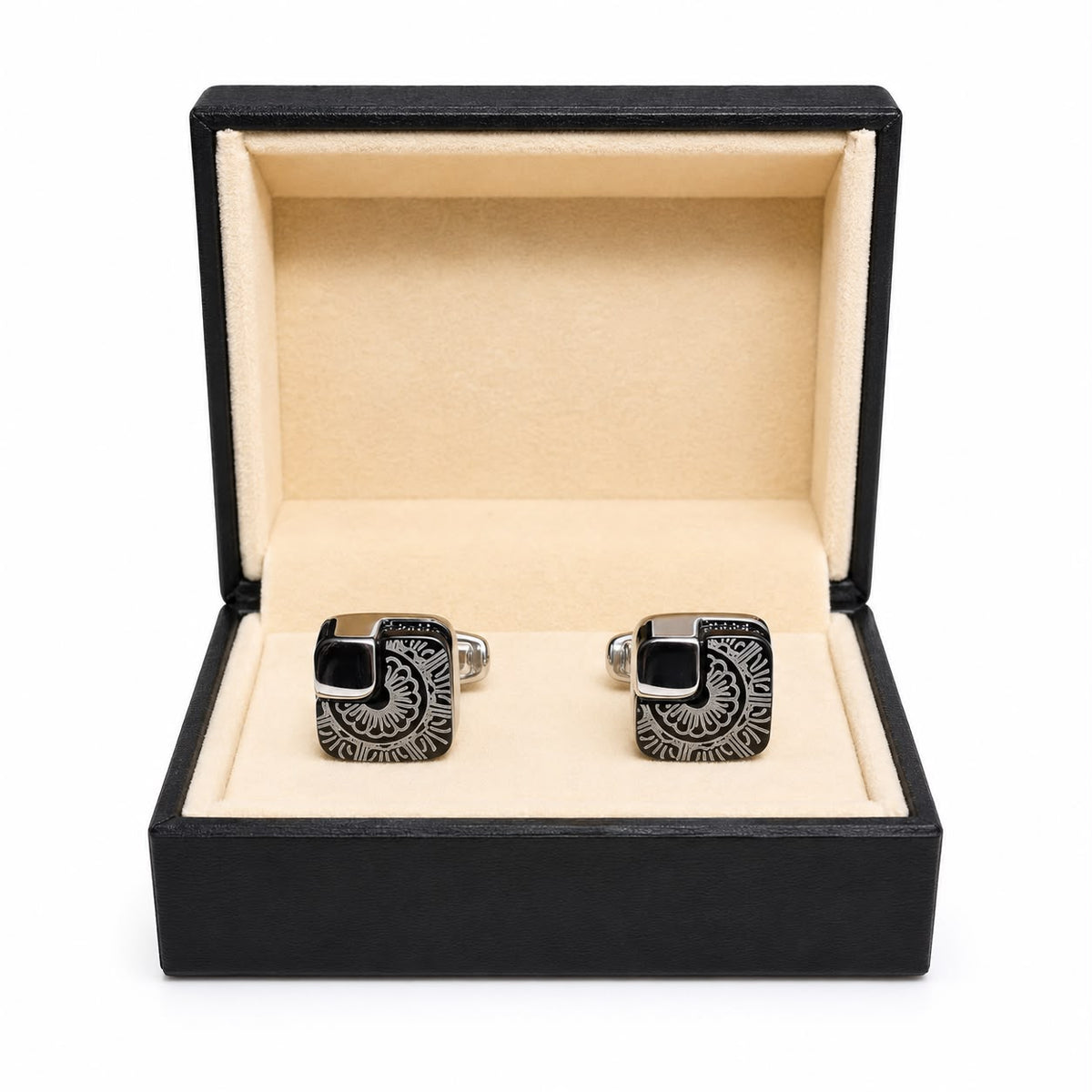 Black & Silver Ornate Square Cufflinks