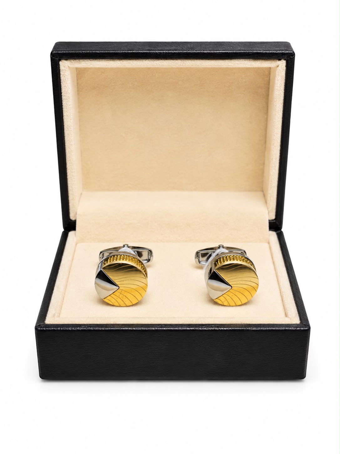 Gold & Silver Round Wave-Pattern Cufflinks