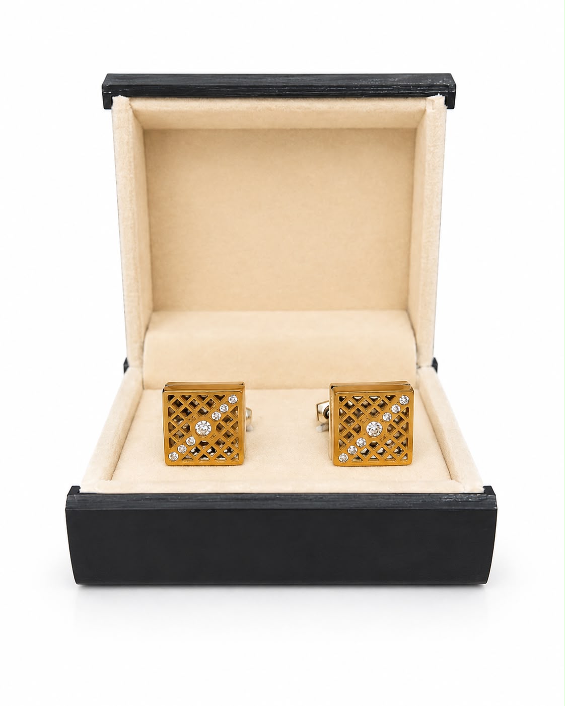 Gold Square Lattice Crystal Cufflinks