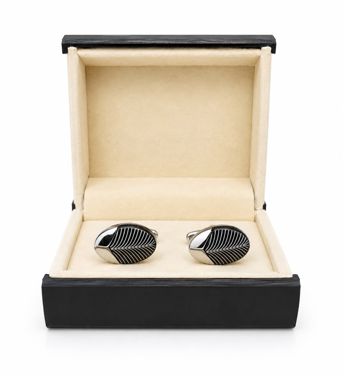Black & Silver Leaf Pattern Cufflinks