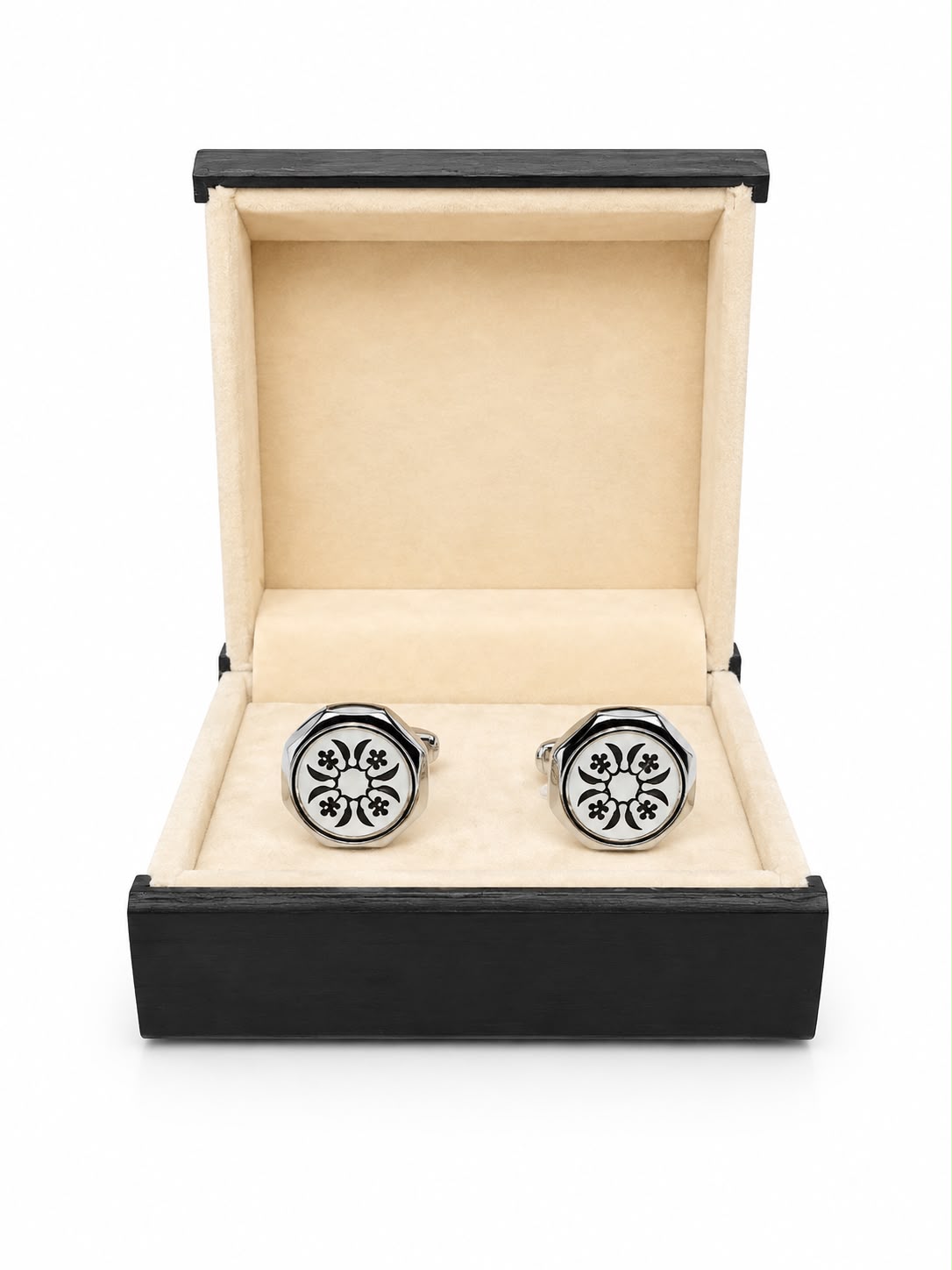 Silver & Black Floral Pattern Cufflinks