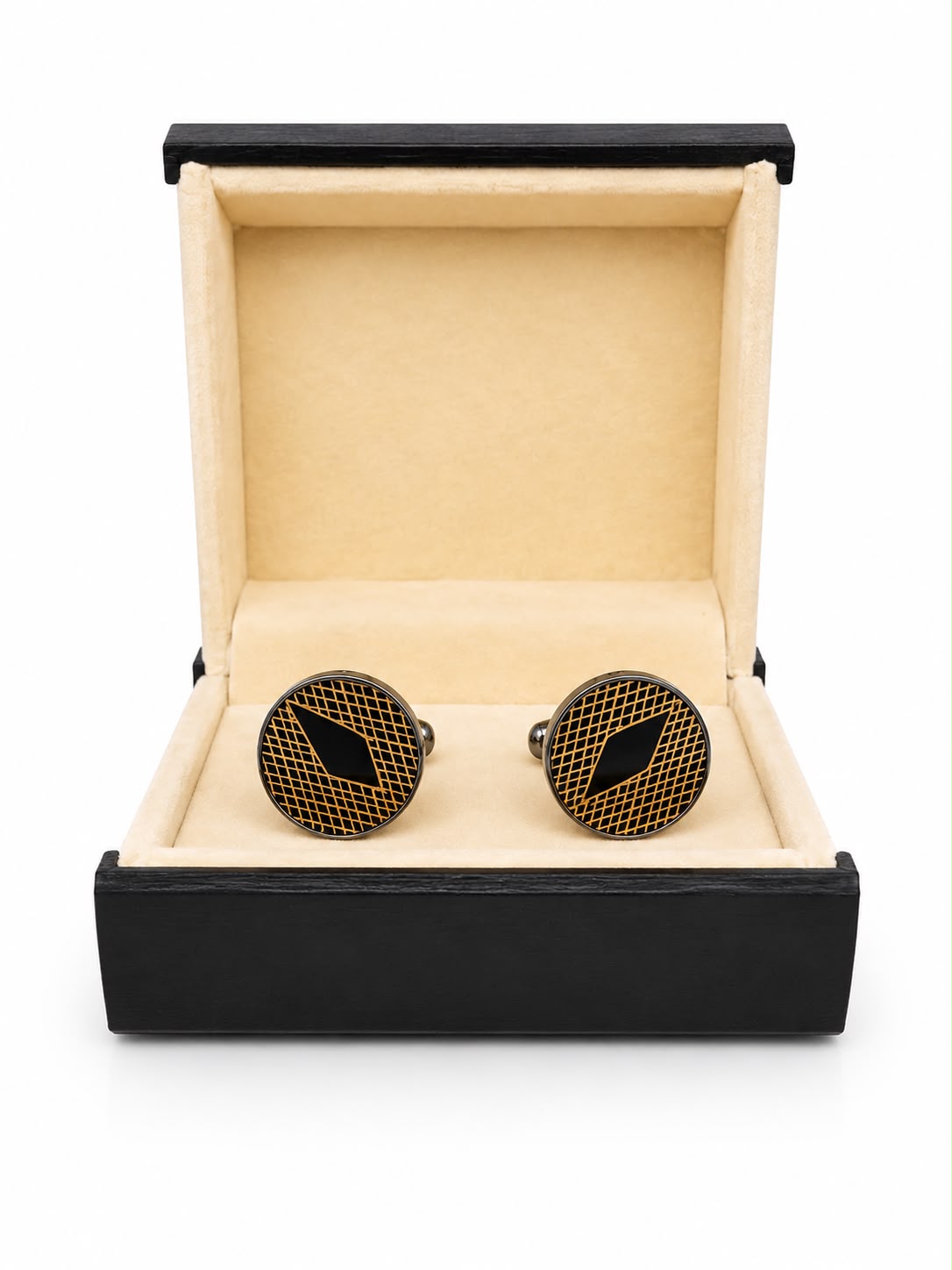 Black & Gold Geometric Round Cufflinks