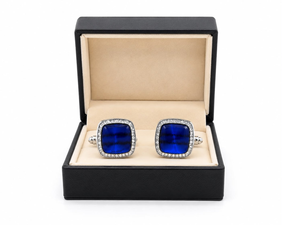 Blue Square Crystal-Style Cufflinks