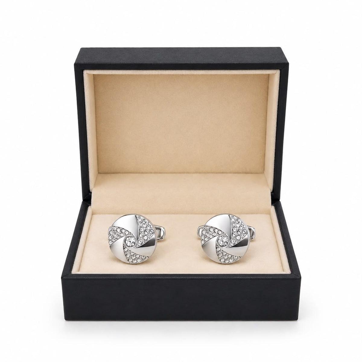 Silver Crystal Swirl Cufflinks