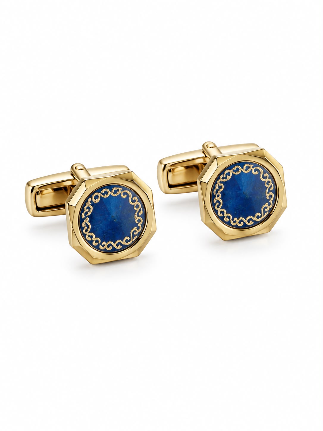 Men’s Gold-Tone Blue Enamel Style Cufflinks