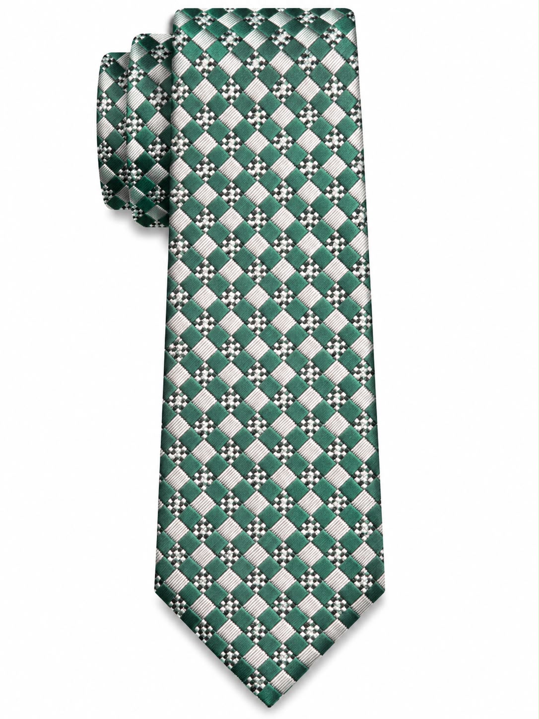 Men’s Green & White Diamond Checkered Formal Necktie
