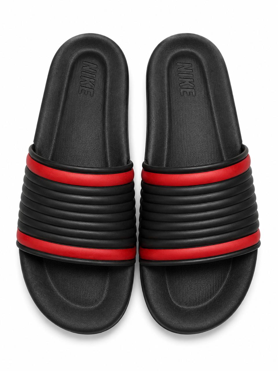 Men’s Sports Slide Sandals – Ribbed Comfort Slippers with Dual-Color Stripes