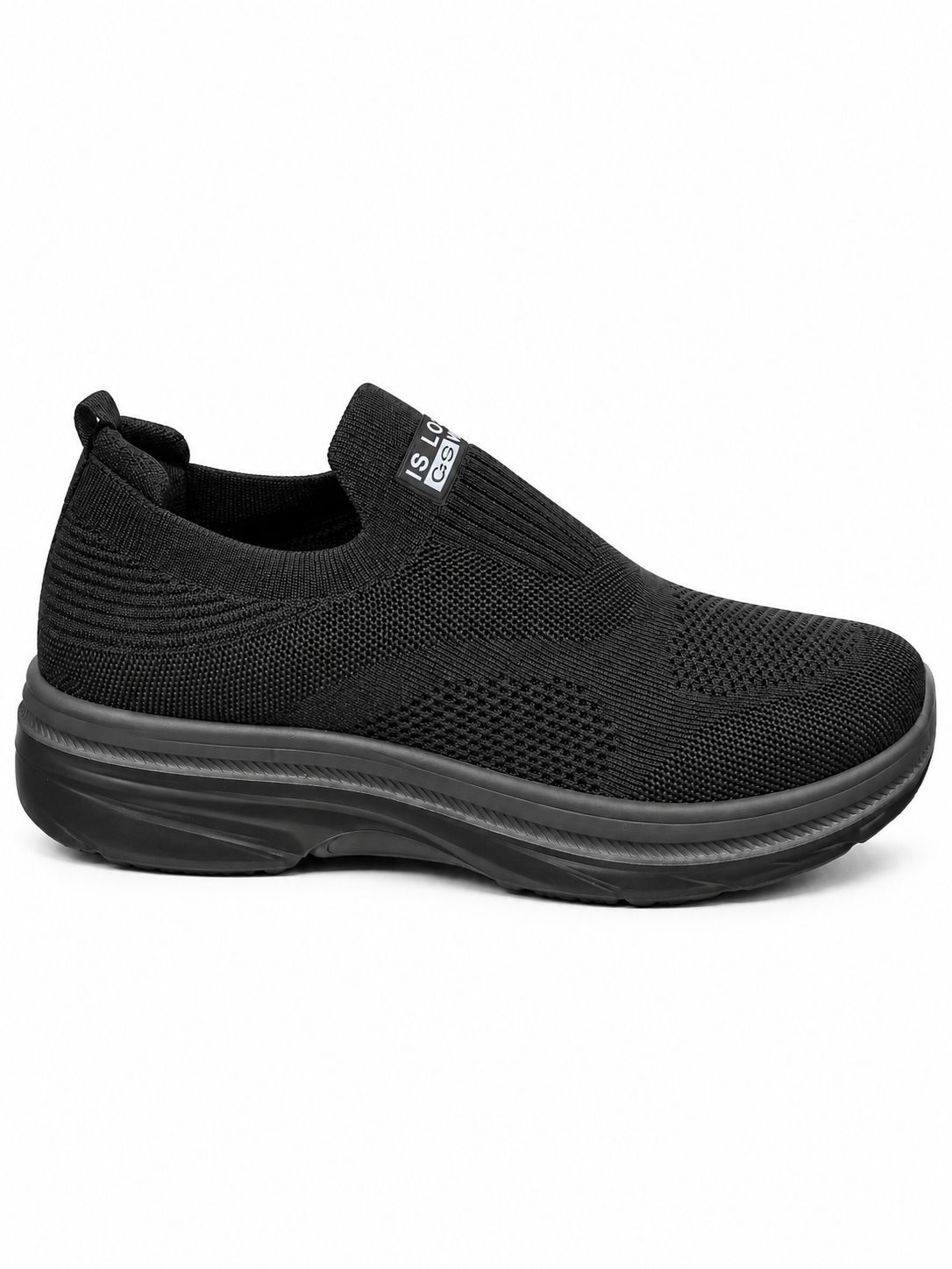 Men’s Black Slip-On Walking Shoes – Lightweight Knit Casual Sneakers with Cushioned Sole