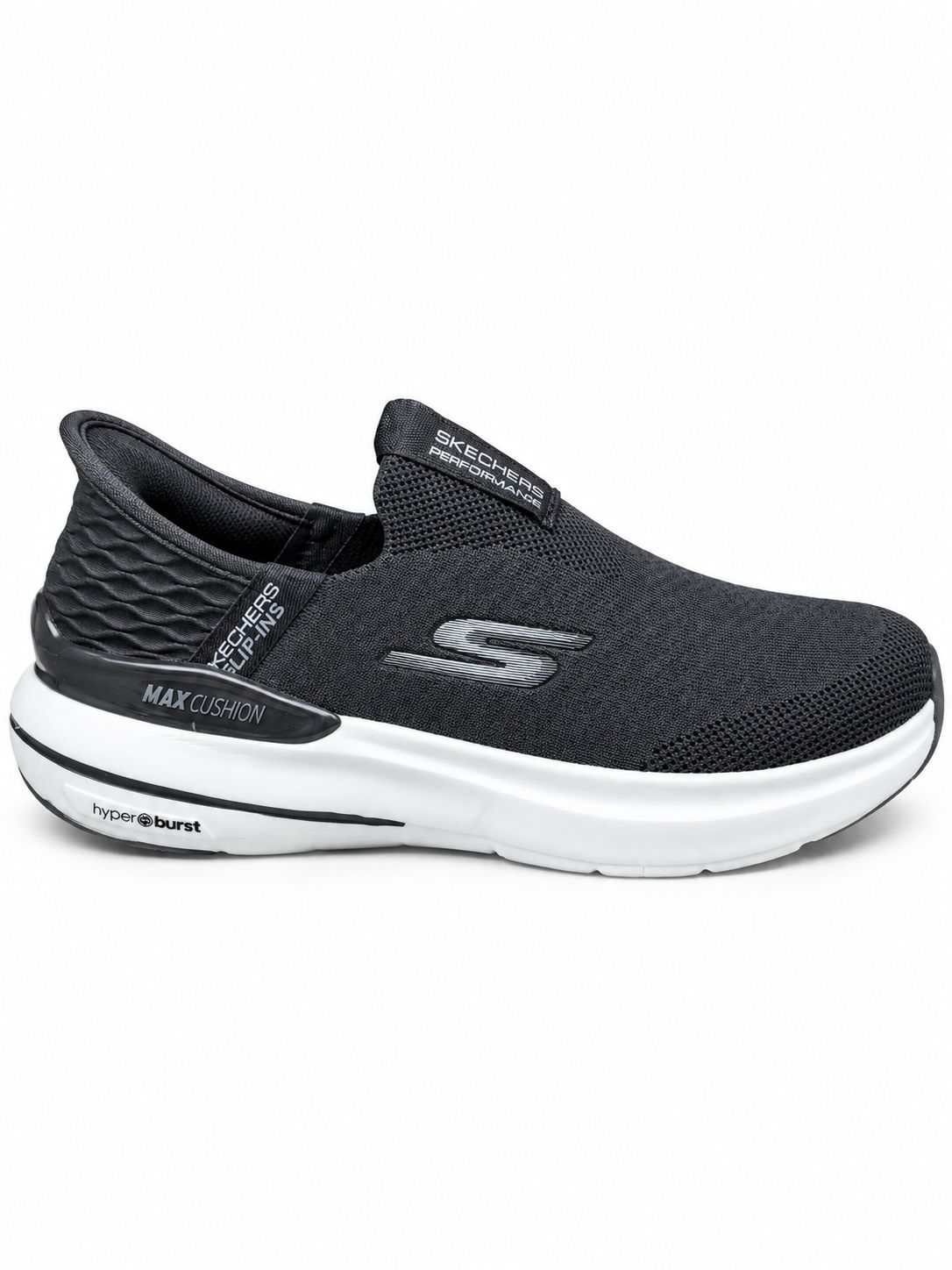 Skechers Performance Slip-On Walking Shoes – Black Knit Sneakers with Memory Foam & Cushioned Sole