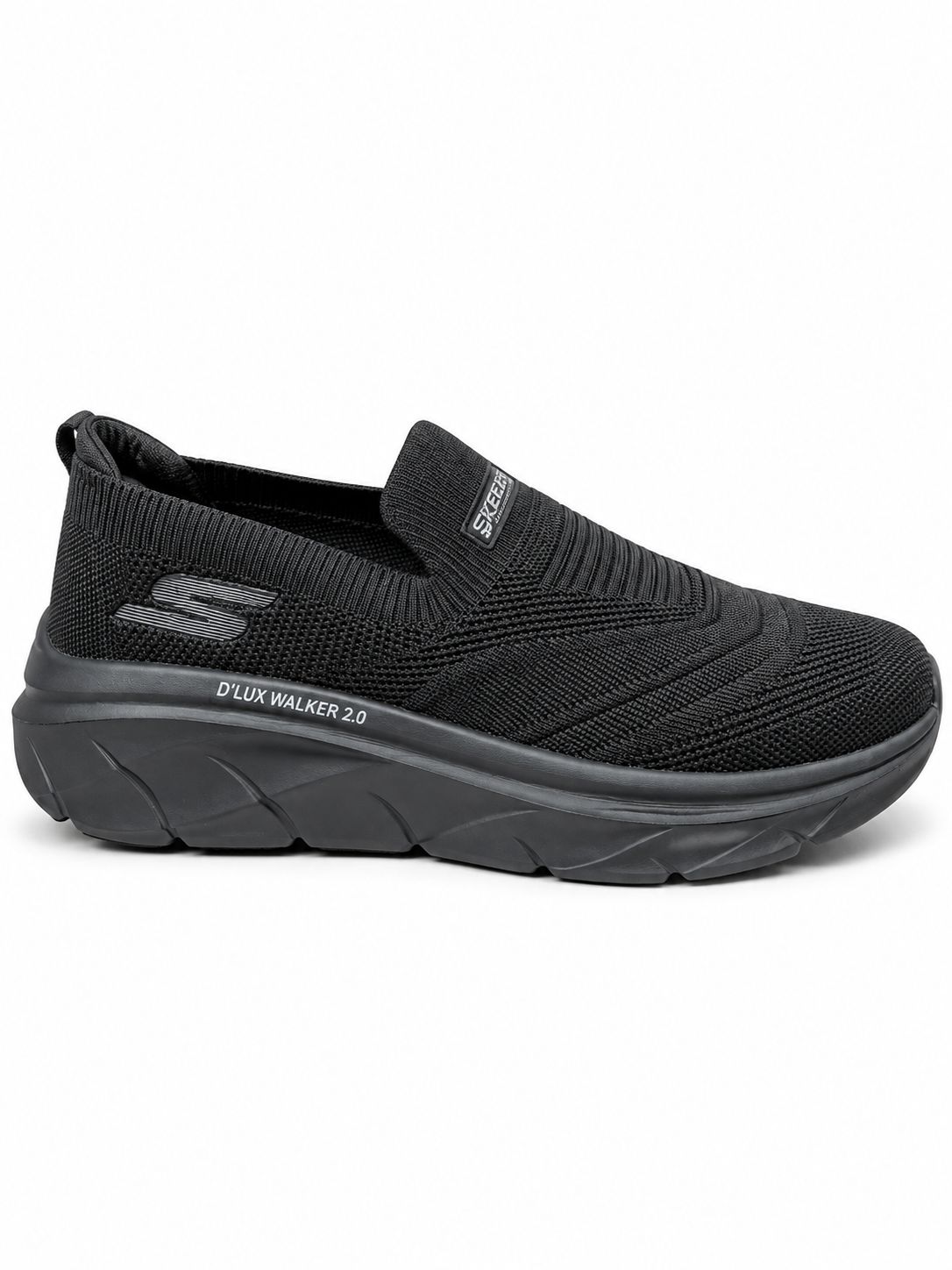 Skechers Walker Slip-On Shoes – Black Knit Walking Sneakers with Memory Foam & Wide Fit