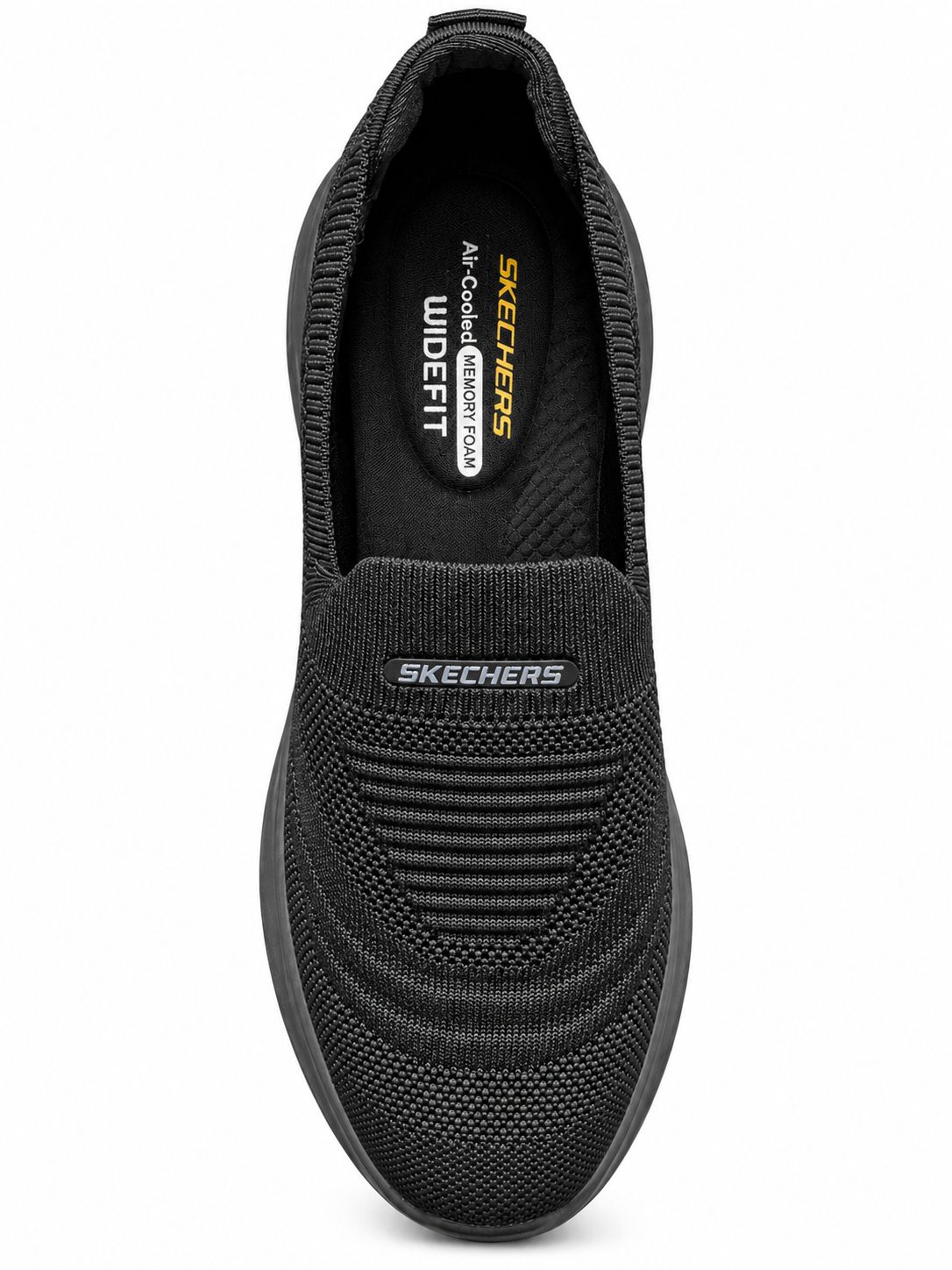 Skechers Walker Slip-On Shoes – Black Knit Walking Sneakers with Memory Foam & Wide Fit