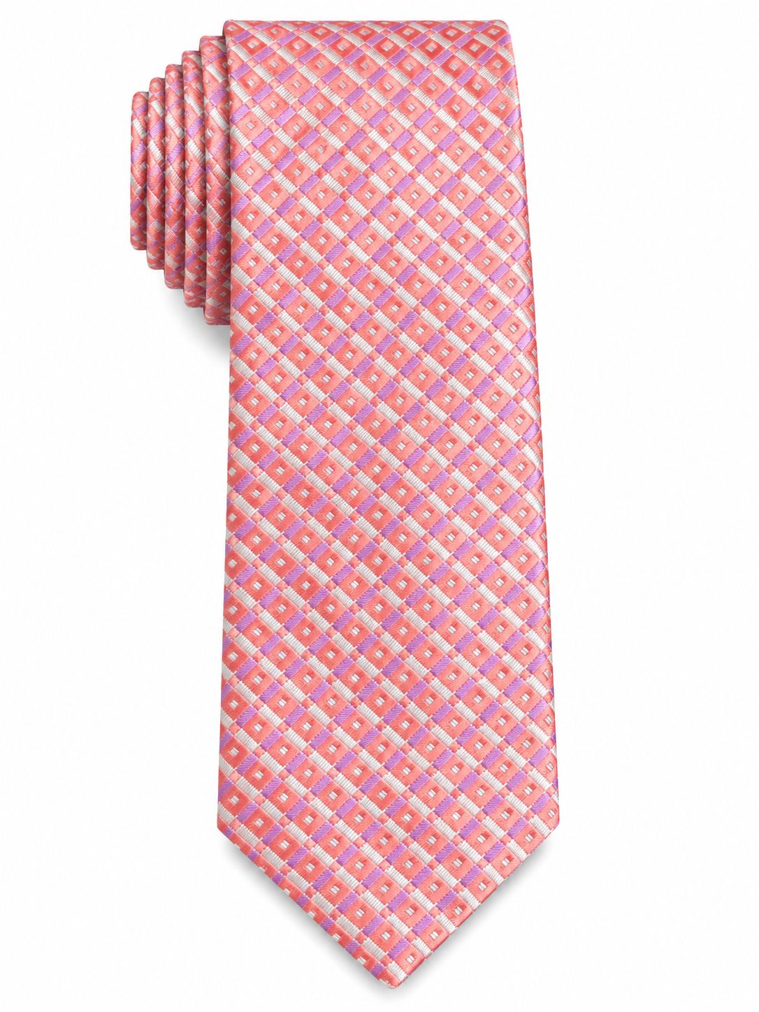 Men’s Coral Pink & Purple Geometric Pattern Necktie