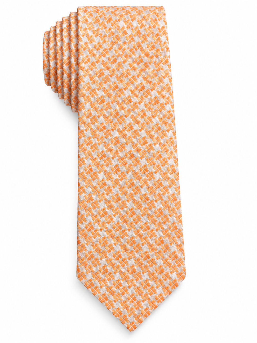 Men’s Orange & White Woven Geometric Pattern Necktie