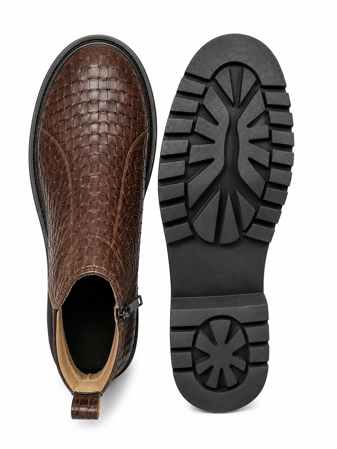 Men’s Brown Woven Leather Chelsea Boots