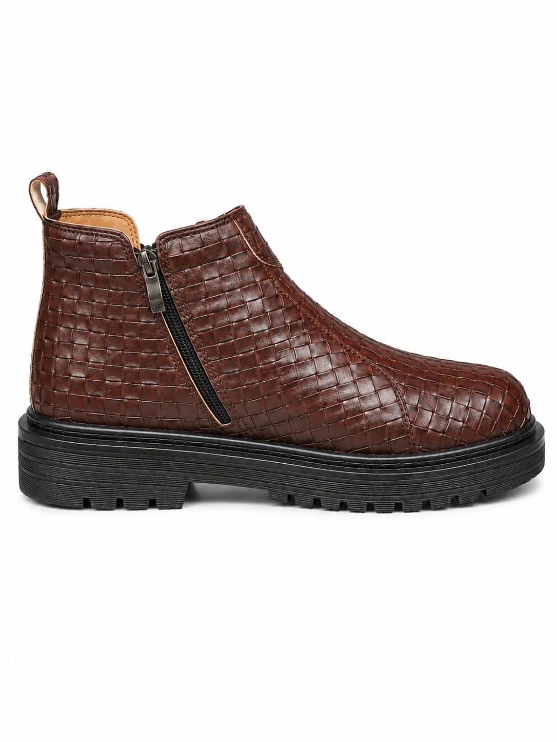 Men’s Brown Woven Leather Chelsea Boots