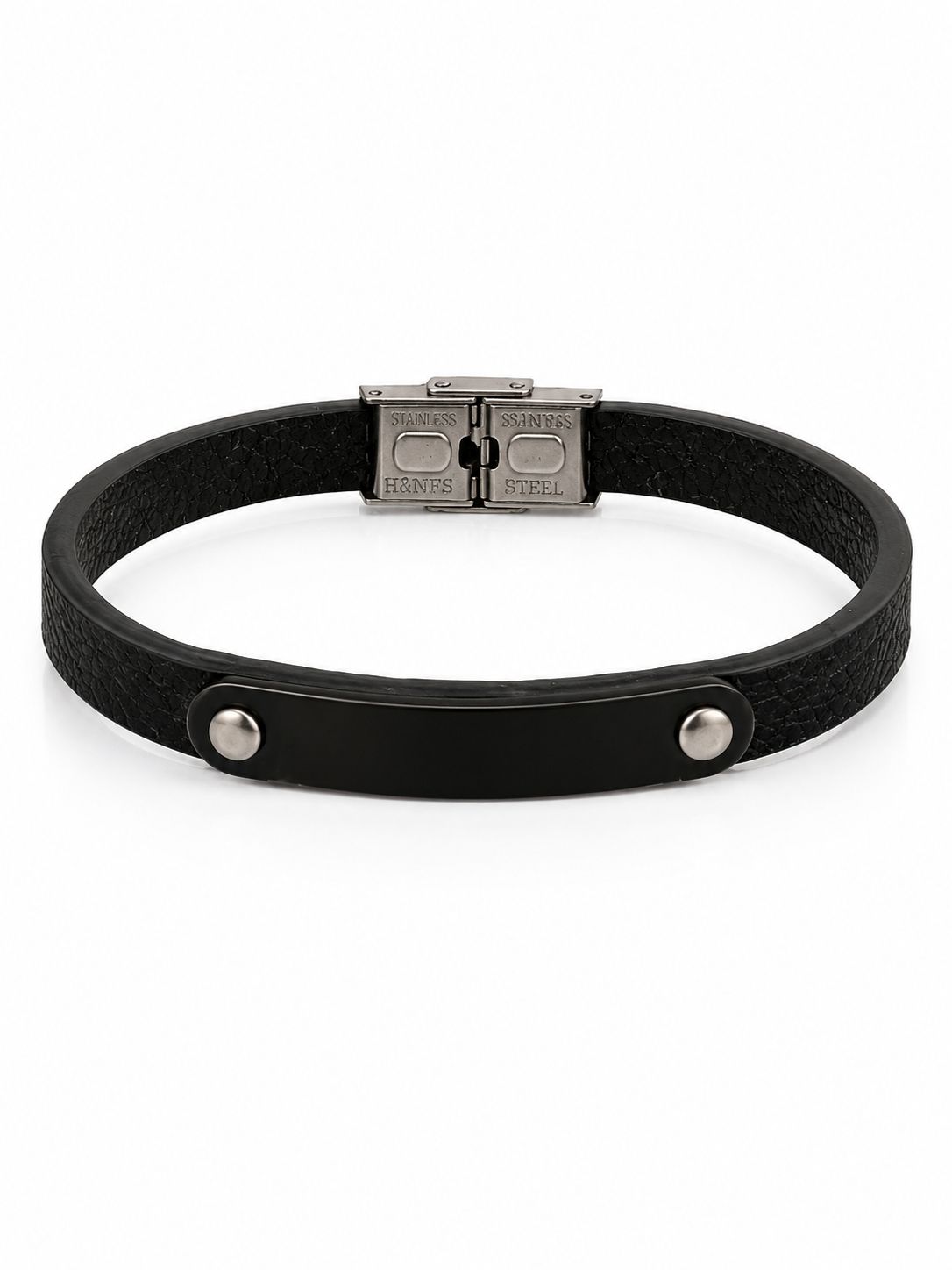 Men’s Black Leather-Style Bracelet with Stainless Steel Clasp