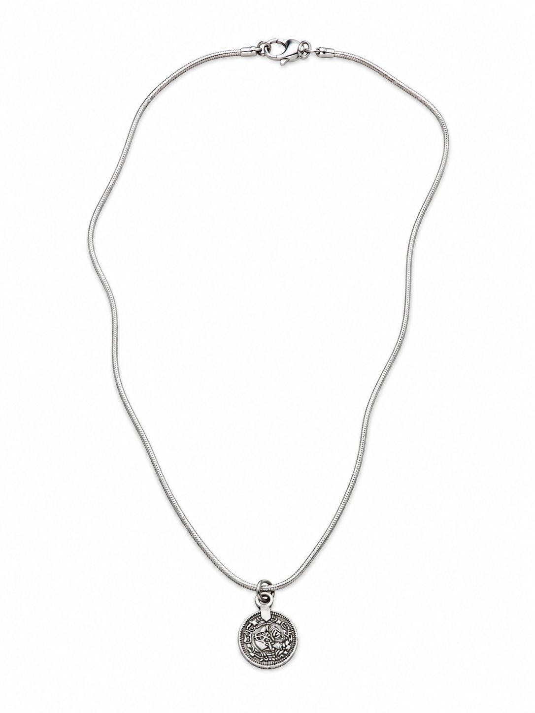 Men’s Silver-Tone Arabic Calligraphy Coin Pendant Necklace