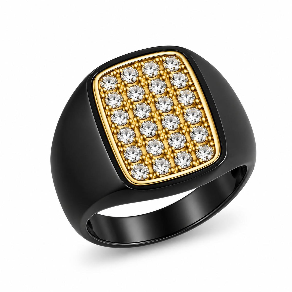 Men’s Black & Gold & Clear Stone  Ring