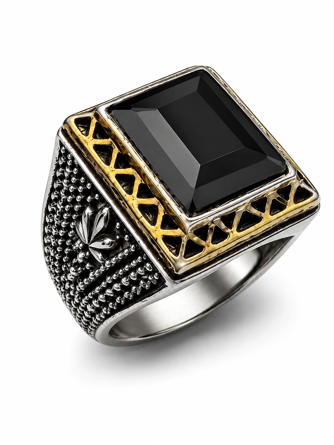 Men’s Black & Silver Statement Signet Ring