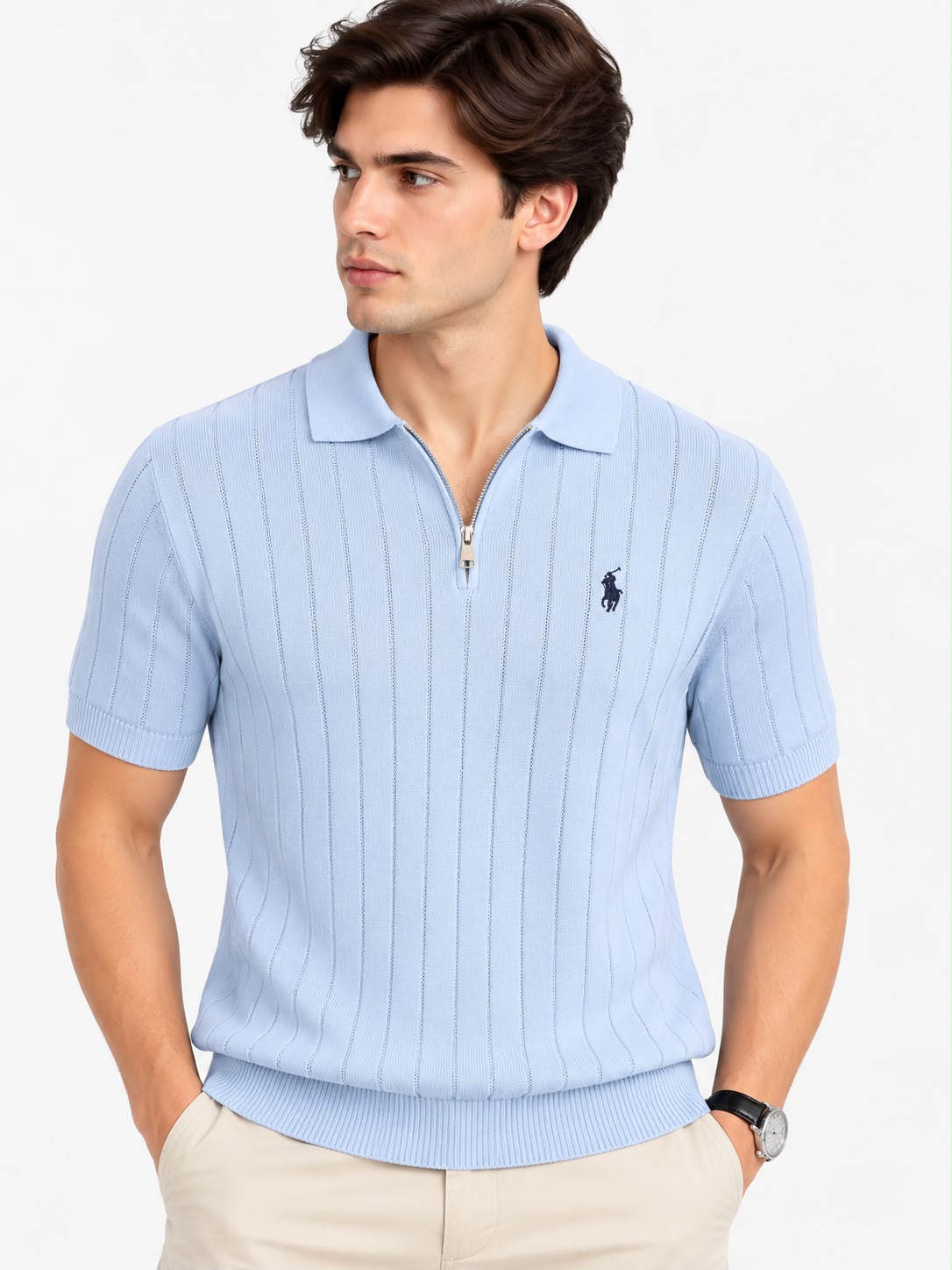 Men’s Textured Knit Half-Zip Polo Sweater