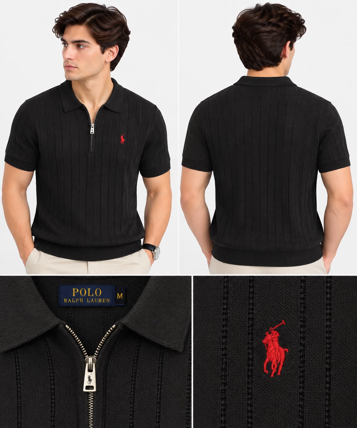 Men’s Textured Knit Half-Zip Polo Sweater