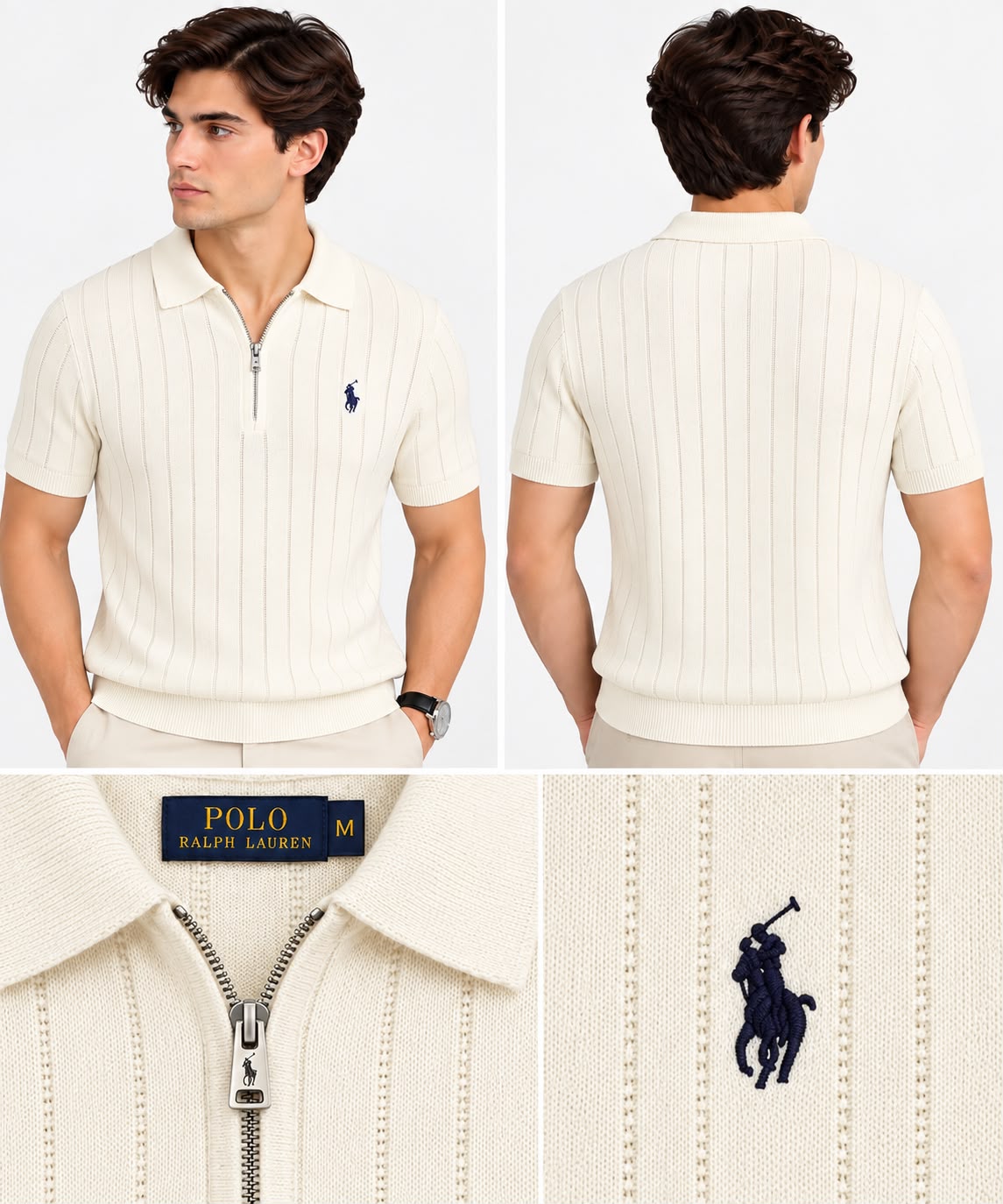 Men’s Textured Knit Half-Zip Polo Sweater