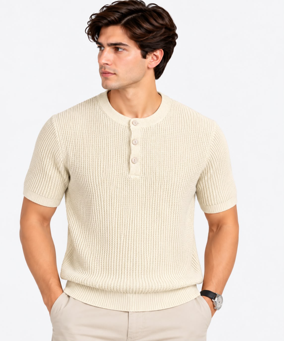 Men’s Textured Knit Polo Sweater