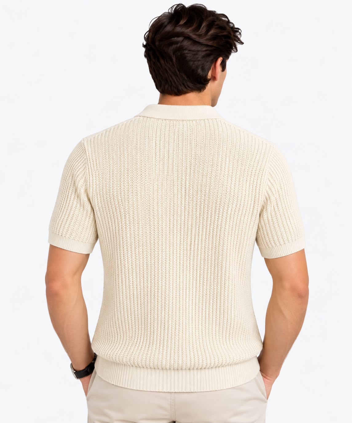 Men’s Textured Knit Polo Sweater