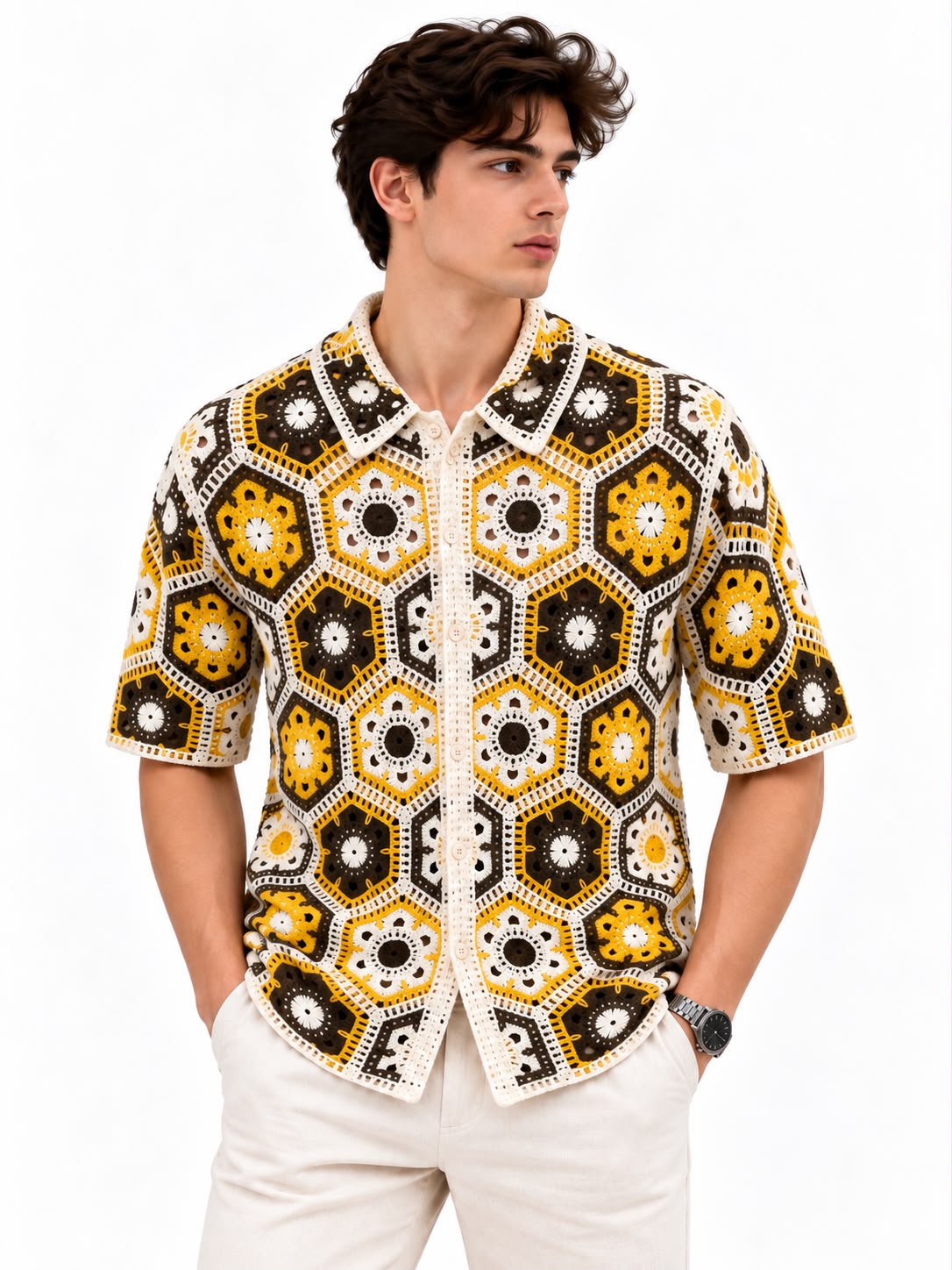 Men’s Crochet Pattern Short Sleeve Shirt