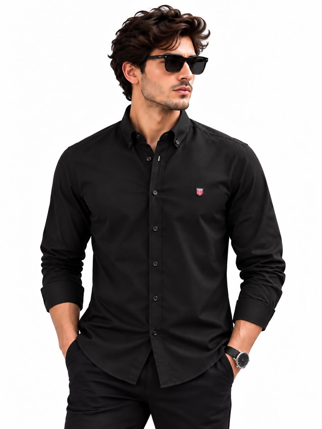 Men’s Black Casual Button-Down Shirt
