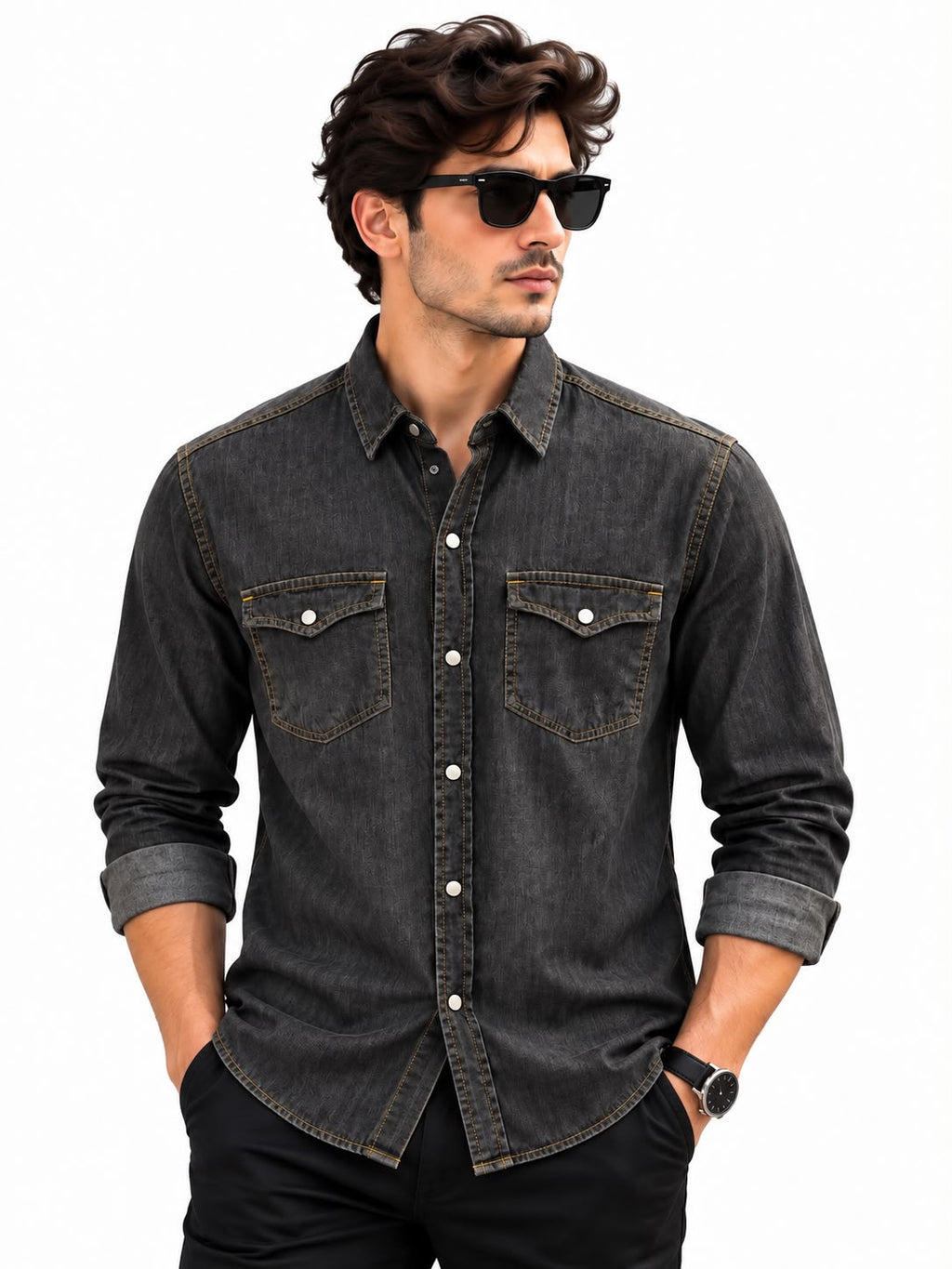 Men’s Dark Grey Denim Shirt