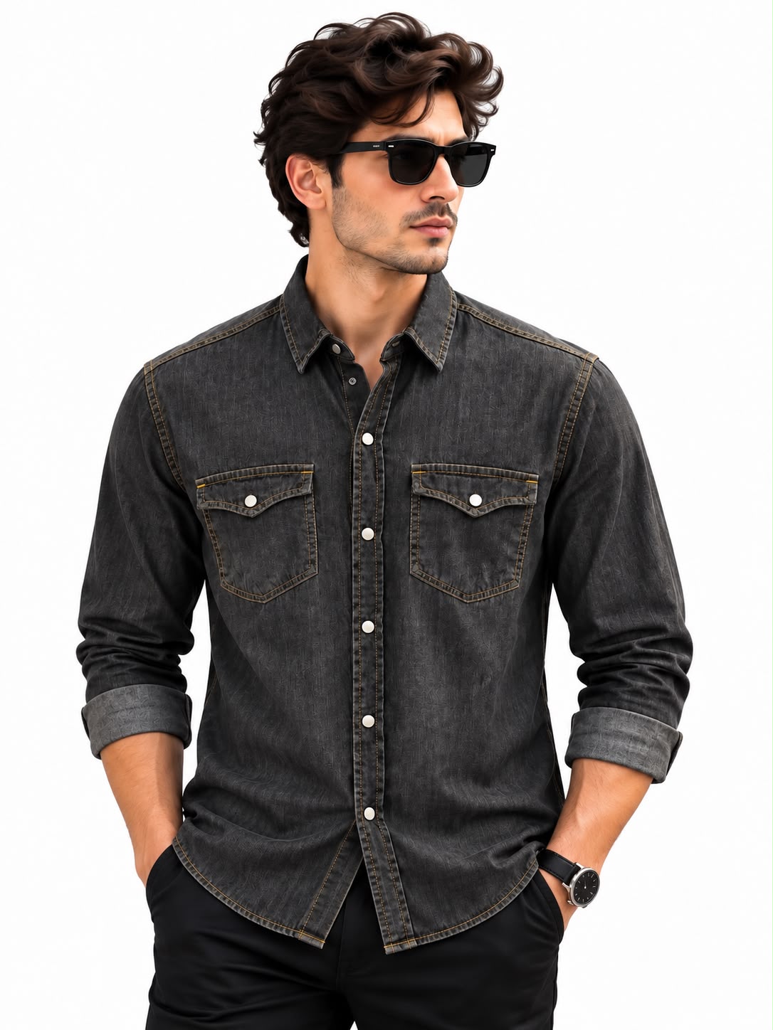 Men’s Dark Grey Denim Shirt
