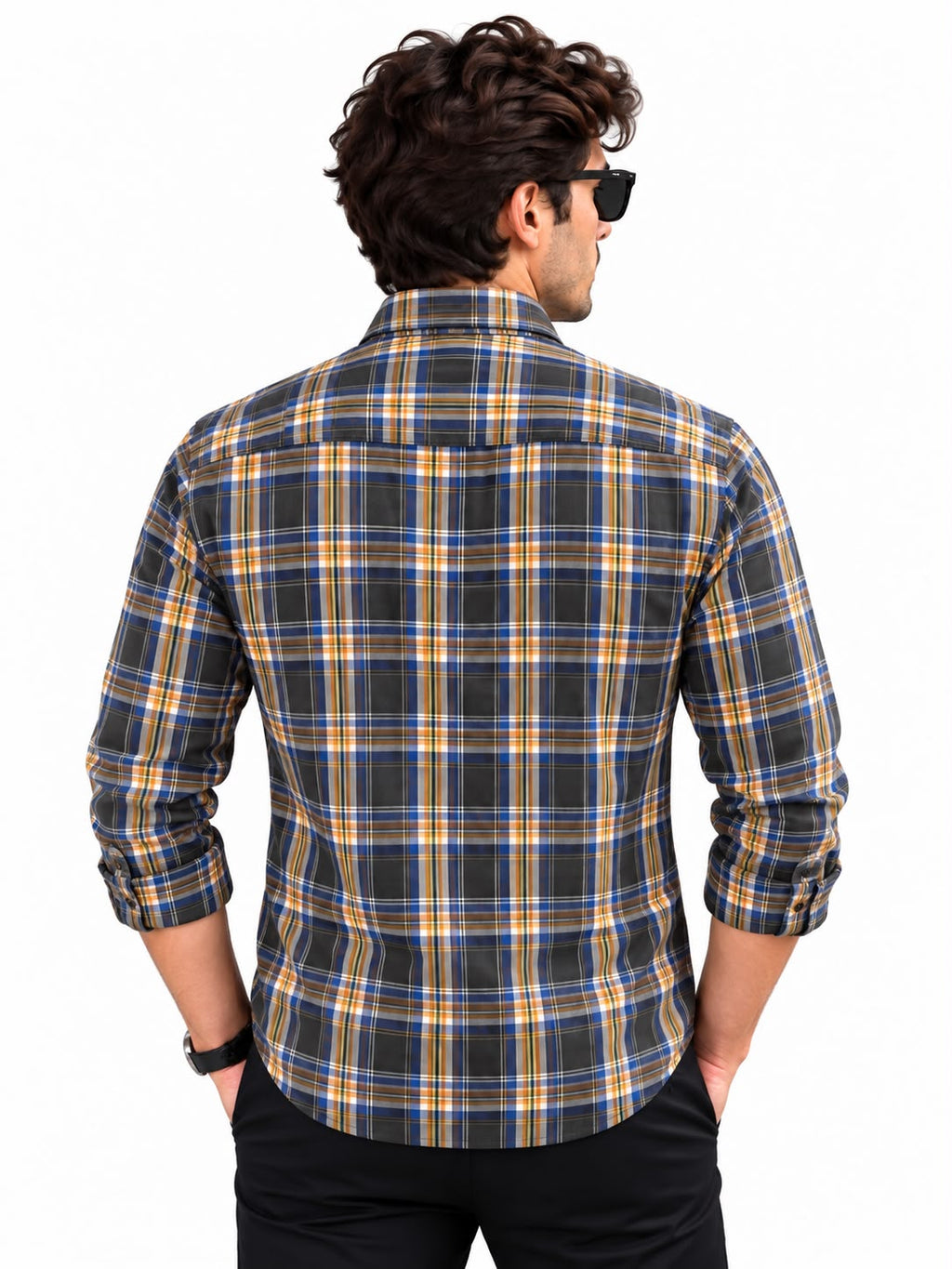 Men’s Navy Blue & Grey Check Shirt