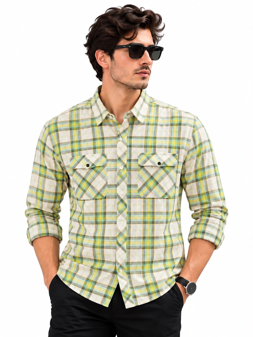 Men’s Cream & Green Check Shirt