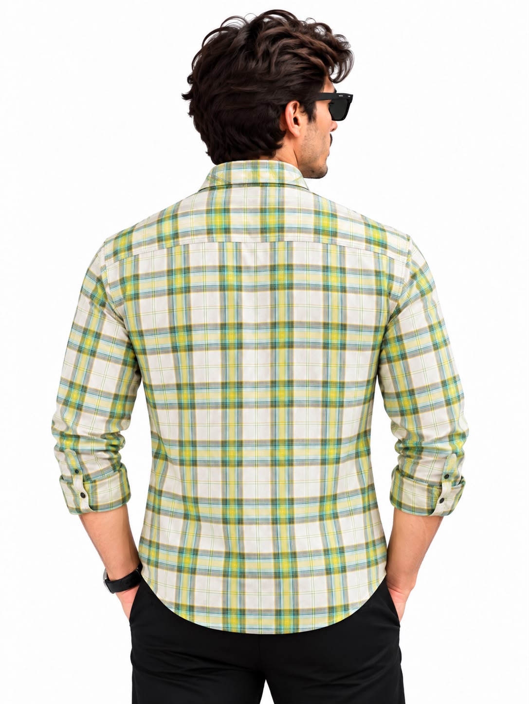 Men’s Cream & Green Check Shirt