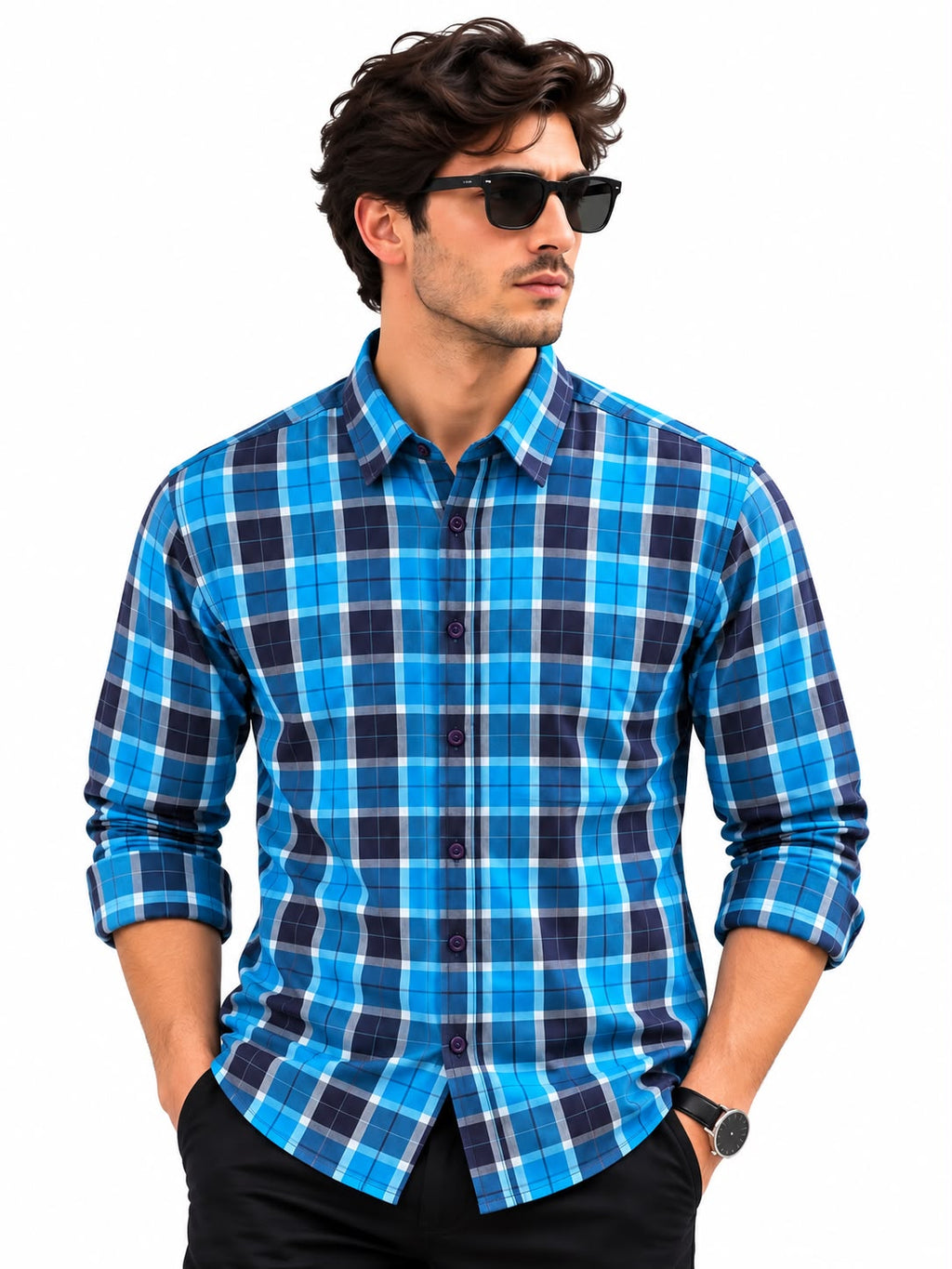 Men’s Blue & Navy Check Shirt