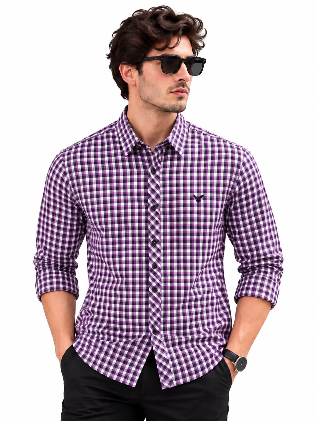 Men’s Purple & White Check Shirt