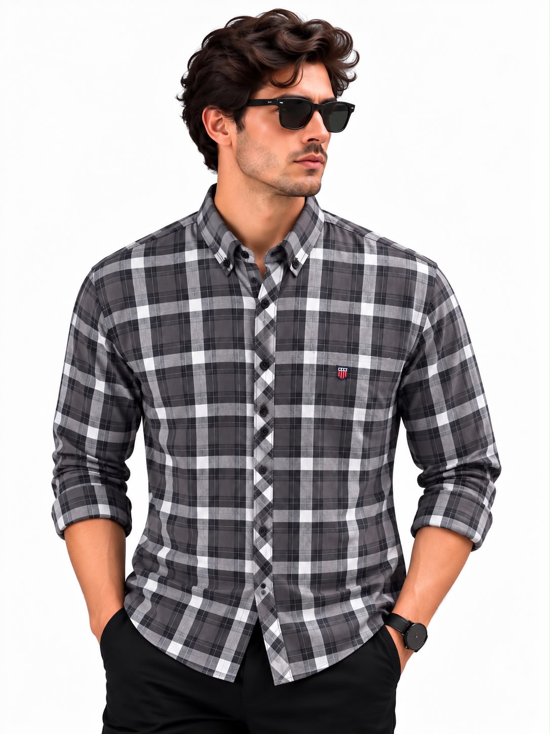 Men’s Grey & Black Checkered Casual Shirt