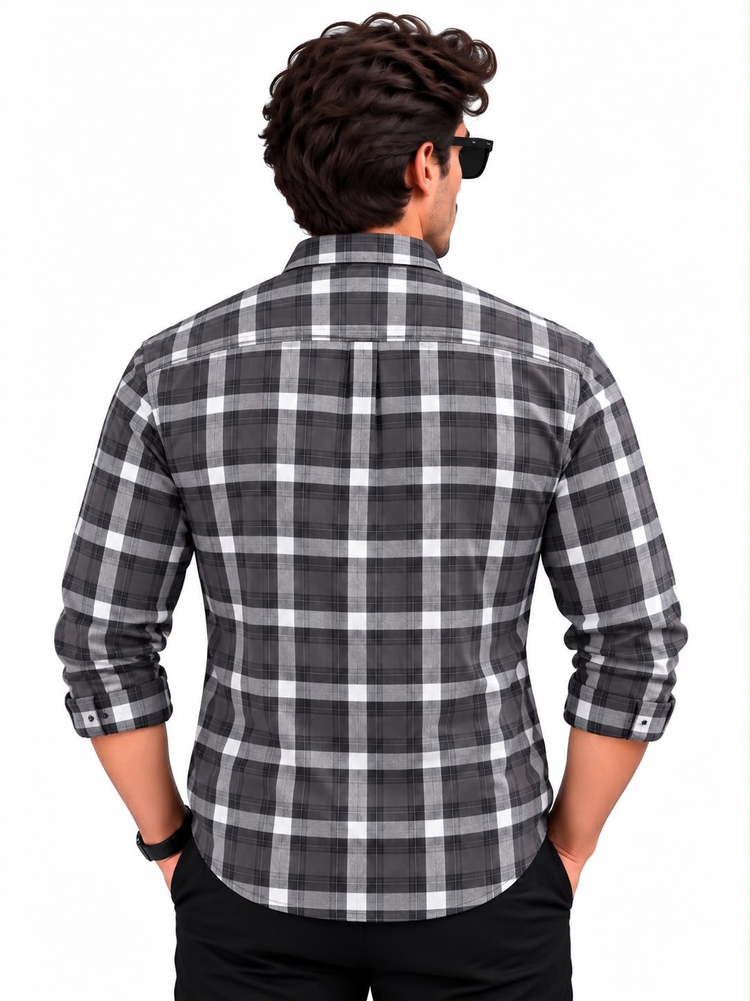 Men’s Grey & Black Checkered Casual Shirt