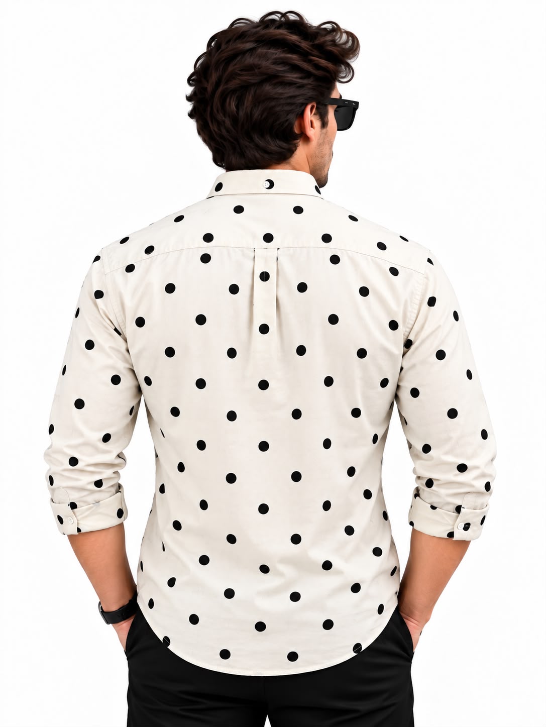 Men’s White & Black Polka Dot Casual Shirt